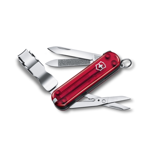 Нож-брелок Victorinox Classic Nail Clip 580, 65 мм, 8 функций, полупрозрачный красный
