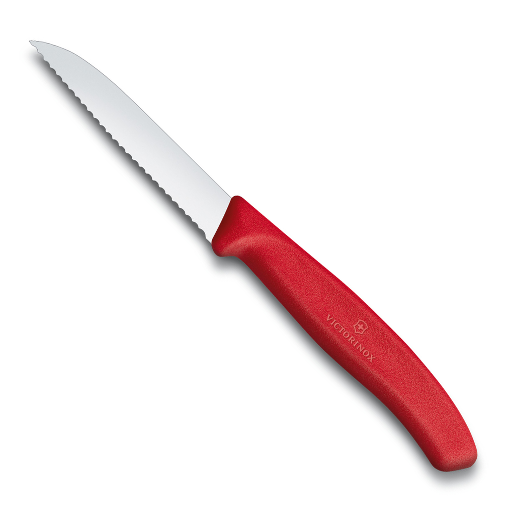 Нож Victorinox для овощей, лезвие 8 см волнистое, красный
