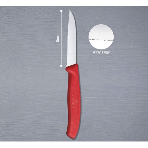 Нож Victorinox для овощей, лезвие 8 см волнистое, красный