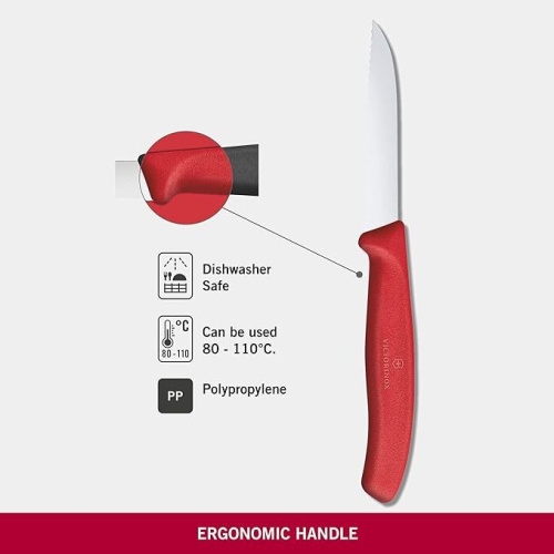 Нож Victorinox для овощей, лезвие 8 см волнистое, красный