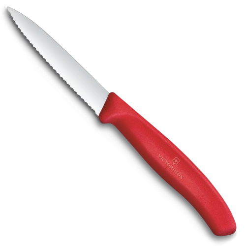 Нож Victorinox для очистки овощей, лезвие 8 см волнистое, красный
