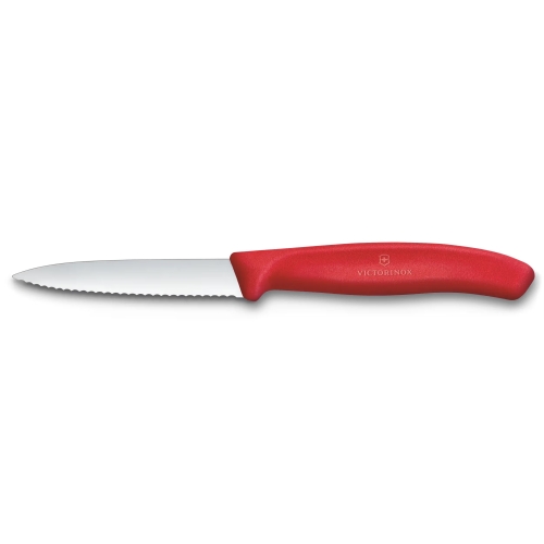 Нож Victorinox для очистки овощей, лезвие 8 см волнистое, красный