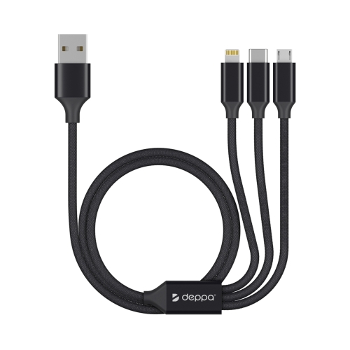 Дата-кабель 3 в 1: micro USB, USB-C, Ligthning, алюминий, 1.2м