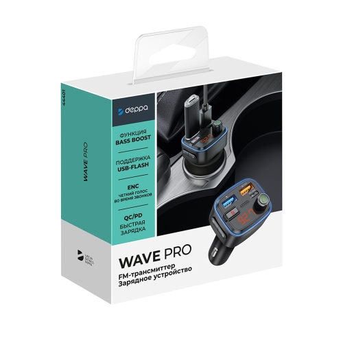 FM-трансмиттер Wave Pro, QC/PD, LED, 48Вт, ENC, Bass boost