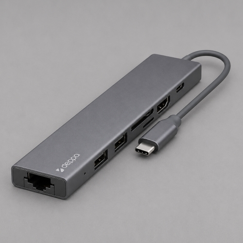 USB Type-C хаб 7-в-1, HDMI, Power Delivery, 2xUSB 3.0, RJ45, microSD/SD