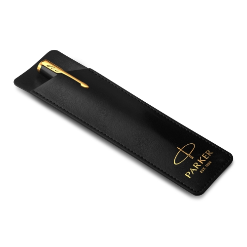 Parker чехол из натуральной кожи, матово-черный с золотым тиснением