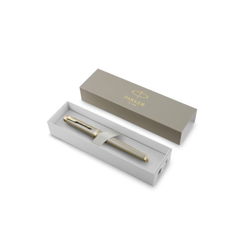 Parker IM Sandstone Champagne PVD Trim ручка роллер черная, 0,5мм, подарочная упаковка