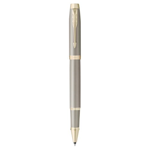 Parker IM Sandstone Champagne PVD Trim ручка роллер черная, 0,5мм, подарочная упаковка