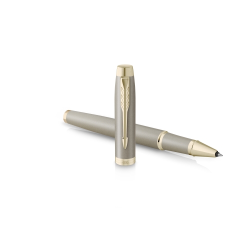 Parker IM Sandstone Champagne PVD Trim ручка роллер черная, 0,5мм, подарочная упаковка
