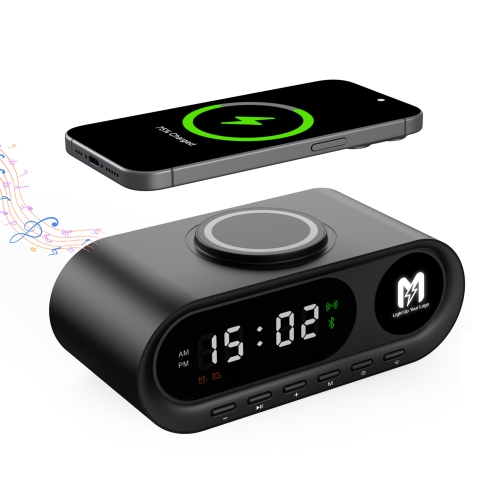 Настольные часы "Smart Hub" с bluetooth колонкой 5Вт, беспроводной (15W) зарядкой и подсветкой логотипа