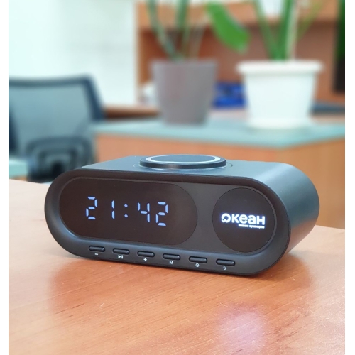 Настольные часы "Smart Hub" с bluetooth колонкой 5Вт, беспроводной (15W) зарядкой и подсветкой логотипа