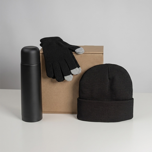 Набор подарочный GET WARM: перчатки, шапка, термос; красный — вариант цвета