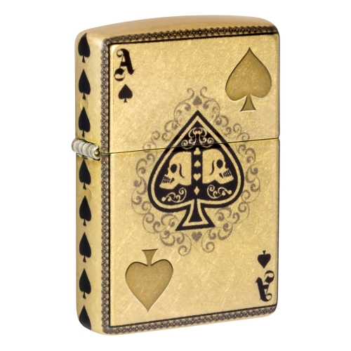 Зажигалка ZIPPO Ace of Skulls Design с покрытием 540 Tumbled Brass, латунь/сталь, золотистая, 38x13x