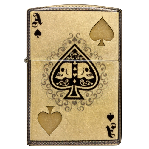 Зажигалка ZIPPO Ace of Skulls Design с покрытием 540 Tumbled Brass, латунь/сталь, золотистая, 38x13x