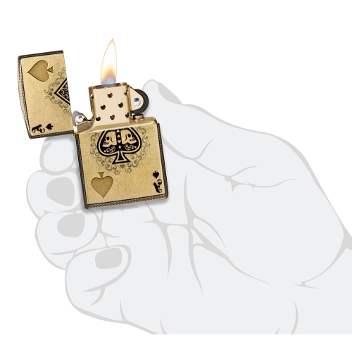 Зажигалка ZIPPO Ace of Skulls Design с покрытием 540 Tumbled Brass, латунь/сталь, золотистая, 38x13x