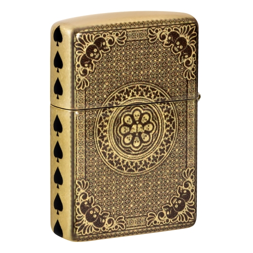 Зажигалка ZIPPO Ace of Skulls Design с покрытием 540 Tumbled Brass, латунь/сталь, золотистая, 38x13x