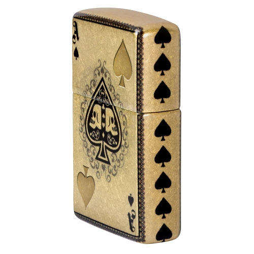 Зажигалка ZIPPO Ace of Skulls Design с покрытием 540 Tumbled Brass, латунь/сталь, золотистая, 38x13x
