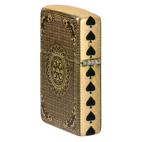 Зажигалка ZIPPO Ace of Skulls Design с покрытием 540 Tumbled Brass, латунь/сталь, золотистая, 38x13x