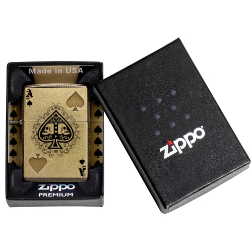 Зажигалка ZIPPO Ace of Skulls Design с покрытием 540 Tumbled Brass, латунь/сталь, золотистая, 38x13x