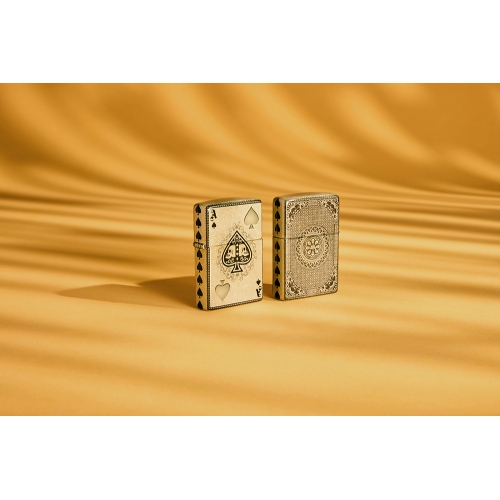 Зажигалка ZIPPO Ace of Skulls Design с покрытием 540 Tumbled Brass, латунь/сталь, золотистая, 38x13x
