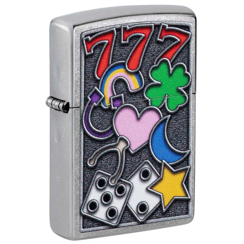 Зажигалка Zippo All Luck с покрытием Street Chrome, латунь/сталь, серебристая, 38x13x57 мм