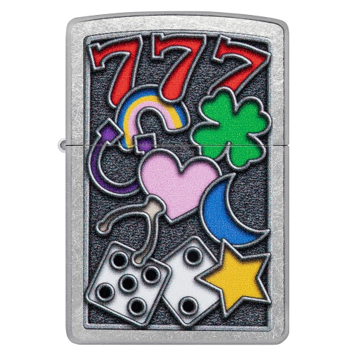Зажигалка Zippo All Luck с покрытием Street Chrome, латунь/сталь, серебристая, 38x13x57 мм