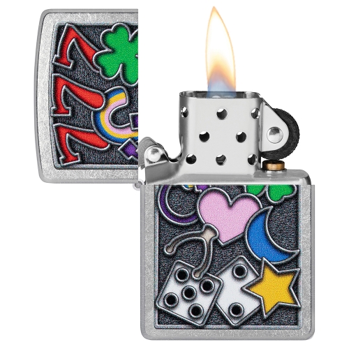 Зажигалка Zippo All Luck с покрытием Street Chrome, латунь/сталь, серебристая, 38x13x57 мм