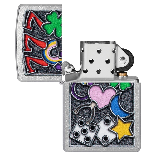 Зажигалка Zippo All Luck с покрытием Street Chrome, латунь/сталь, серебристая, 38x13x57 мм