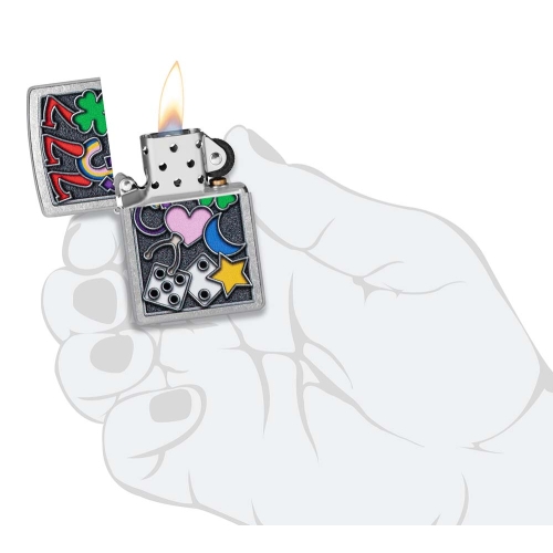Зажигалка Zippo All Luck с покрытием Street Chrome, латунь/сталь, серебристая, 38x13x57 мм