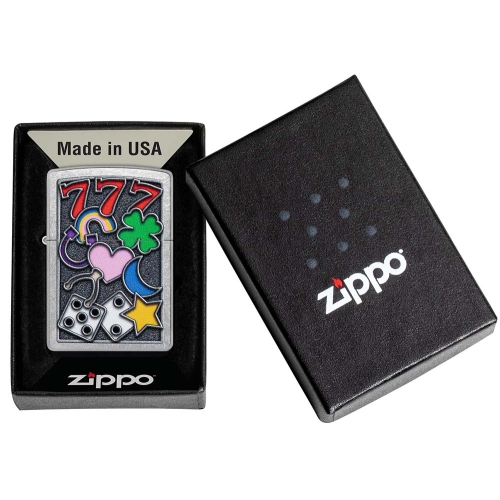Зажигалка Zippo All Luck с покрытием Street Chrome, латунь/сталь, серебристая, 38x13x57 мм