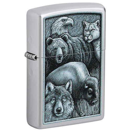 Зажигалка ZIPPO Animal Kingdom Design с покрытием Satin Chrome, латунь/сталь, серебристая, матовая, 