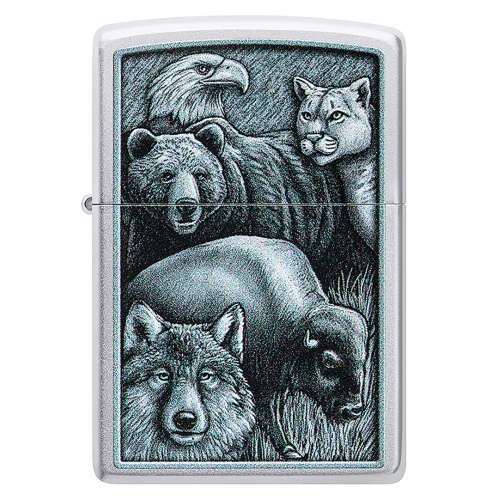 Зажигалка ZIPPO Animal Kingdom Design с покрытием Satin Chrome, латунь/сталь, серебристая, матовая, 
