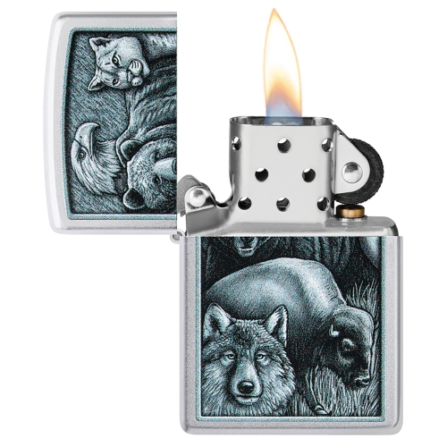 Зажигалка ZIPPO Animal Kingdom Design с покрытием Satin Chrome, латунь/сталь, серебристая, матовая, 