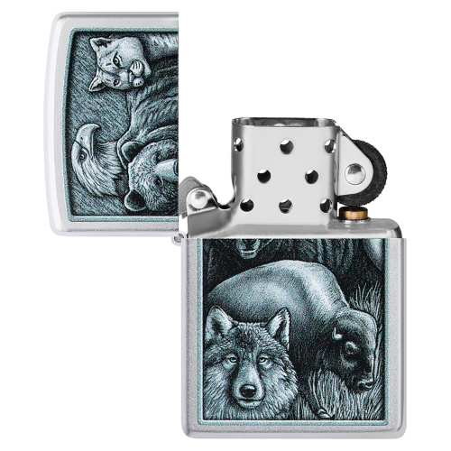 Зажигалка ZIPPO Animal Kingdom Design с покрытием Satin Chrome, латунь/сталь, серебристая, матовая, 