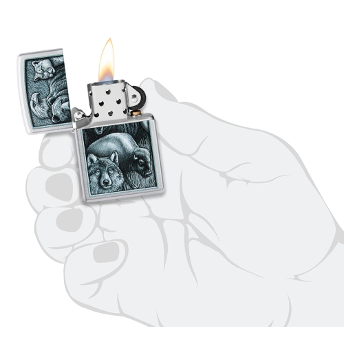 Зажигалка ZIPPO Animal Kingdom Design с покрытием Satin Chrome, латунь/сталь, серебристая, матовая, 