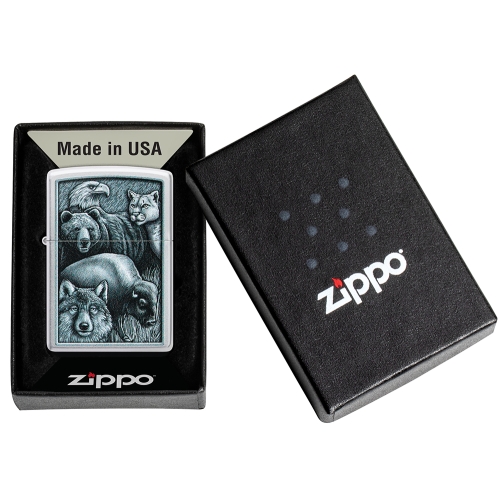 Зажигалка ZIPPO Animal Kingdom Design с покрытием Satin Chrome, латунь/сталь, серебристая, матовая, 