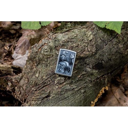 Зажигалка ZIPPO Animal Kingdom Design с покрытием Satin Chrome, латунь/сталь, серебристая, матовая, 