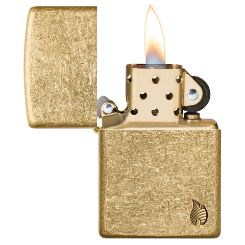 Зажигалка ZIPPO Armor Flame c покрытием Tumbled Brass, латунь/сталь, золотистая, 38x13x57 мм, шт