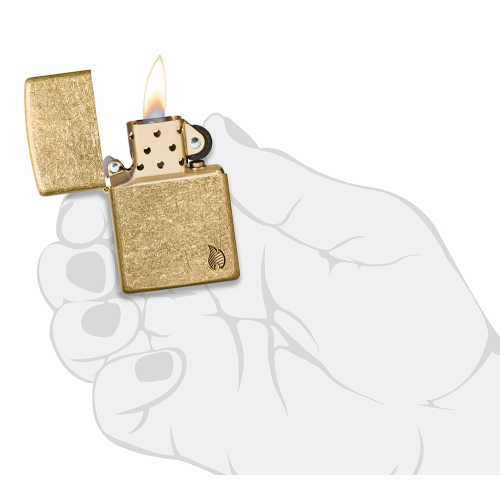 Зажигалка ZIPPO Armor Flame c покрытием Tumbled Brass, латунь/сталь, золотистая, 38x13x57 мм, шт
