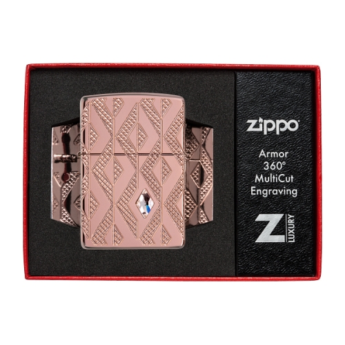 Зажигалка Zippo Armor Geometric Diamond Pattern Design, латунь/стальрозовое золото,38x13x57мм