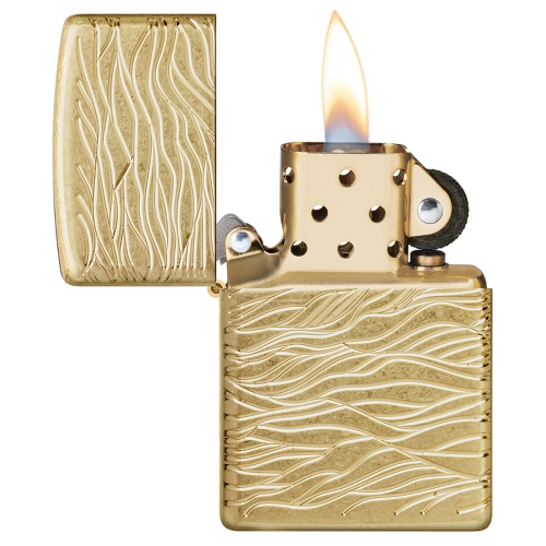 Зажигалка ZIPPO Armor Luxury Waves Design с покрытием Tumbled Brass, латунь/сталь, золотистая, матов
