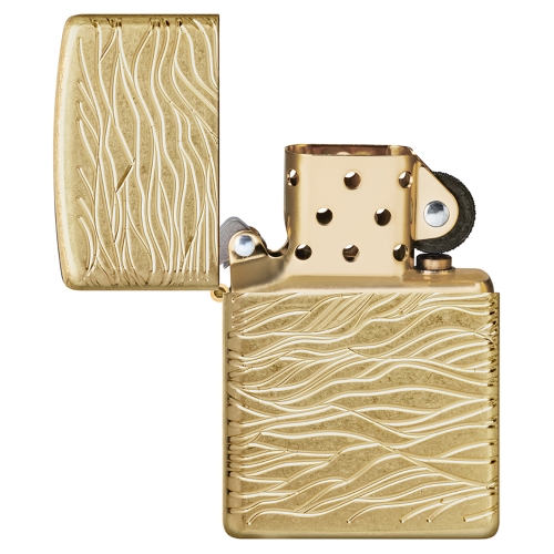 Зажигалка ZIPPO Armor Luxury Waves Design с покрытием Tumbled Brass, латунь/сталь, золотистая, матов