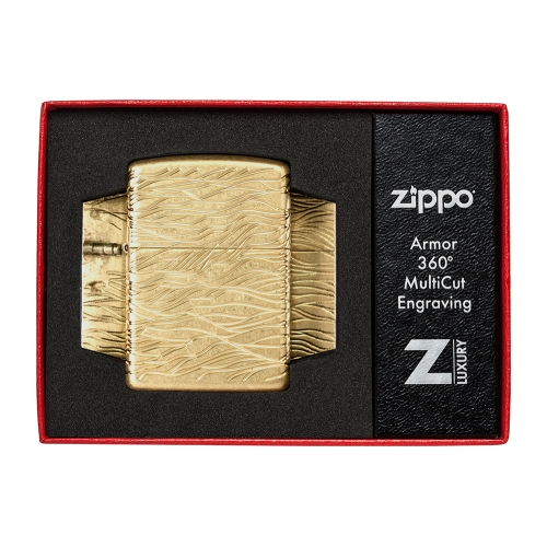 Зажигалка ZIPPO Armor Luxury Waves Design с покрытием Tumbled Brass, латунь/сталь, золотистая, матов