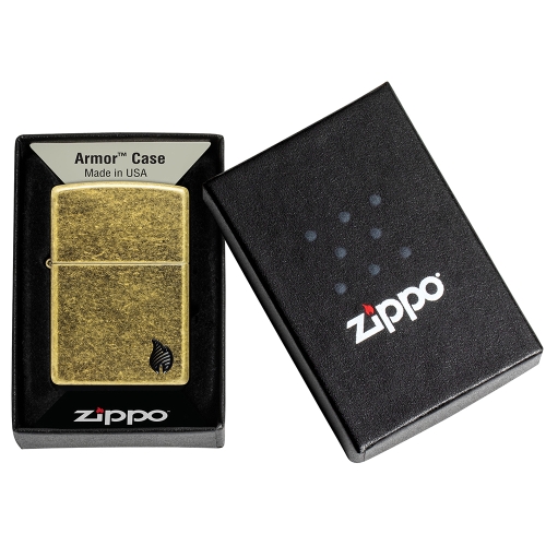 Зажигалка ZIPPO Armor Пламя c покрытием античная латунь | Flame Antique Brass, латунь/сталь, золотис