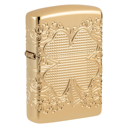 Зажигалка ZIPPO Armor Счастливый клевер с глянцевым золотистым покрытием | Lucky Clover High Polish 