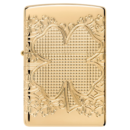 Зажигалка ZIPPO Armor Счастливый клевер с глянцевым золотистым покрытием | Lucky Clover High Polish