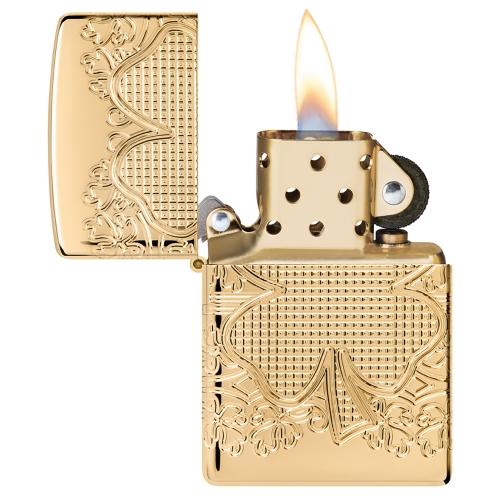 Зажигалка ZIPPO Armor Счастливый клевер с глянцевым золотистым покрытием | Lucky Clover High Polish