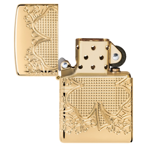 Зажигалка ZIPPO Armor Счастливый клевер с глянцевым золотистым покрытием | Lucky Clover High Polish