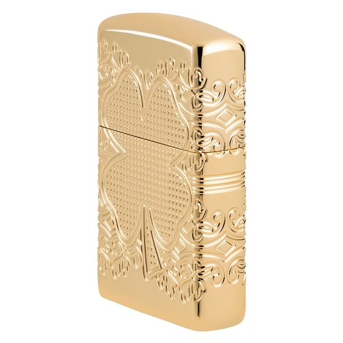 Зажигалка ZIPPO Armor Счастливый клевер с глянцевым золотистым покрытием | Lucky Clover High Polish