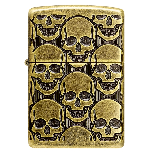 Зажигалка ZIPPO Armor Ухмыляющиеся черепушки с покрытием античная латунь | Cackling Cranium Antique 